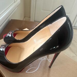 Christian Louboutin New Very Privé  Black and Red Peep-Toe Heels